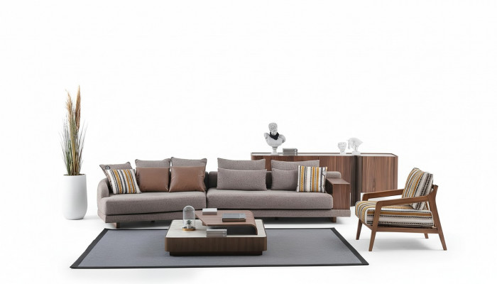 Exklusiv Wunnzëmmer Canapégrupp Stoffsofa Holz Couchdësch Säitendësch