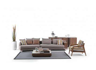 Exklusiv Wunnzëmmer Canapégrupp Stoffsofa Holz Couchdësch Säitendësch