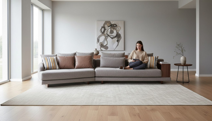 5-Sëtz Massiiv Wunnzëmmer Stoff-Sofa Griich Elegant Modernen Design