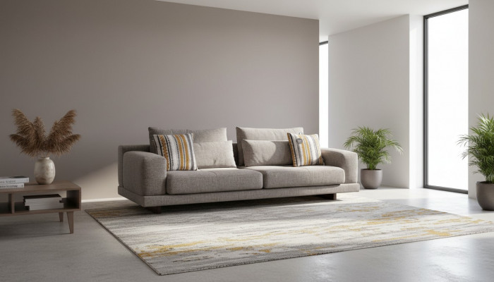 3-Sëtzer Modern Stil Designer Stuffzëmmer Stoffsofa mat Këssen Réckekëssen