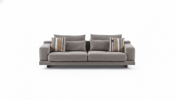 3-Sëtzer Modern Stil Designer Stuffzëmmer Stoffsofa mat Këssen Réckekëssen