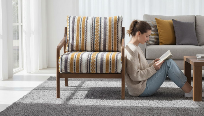 Wunnzëmmer Lounge Designer Modern 1-Sëtzer Sofa Stoffsofa mat Këssen