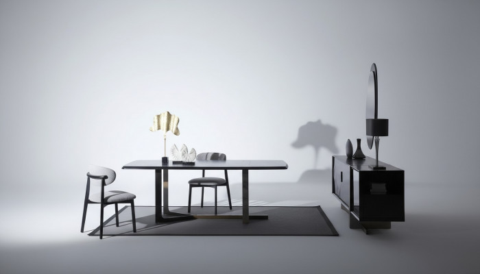 Iesszëmmer 7tlg. Set Iessdësch Schief Spigel 4x Still Modern Design