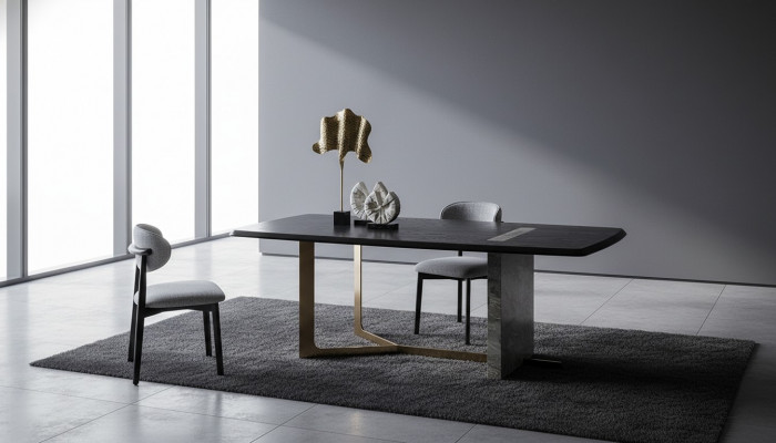 Iesszëmmer Set 5 Deeler. Schwaarz Modernen Design Iessdësch mat 4x Still Luxus