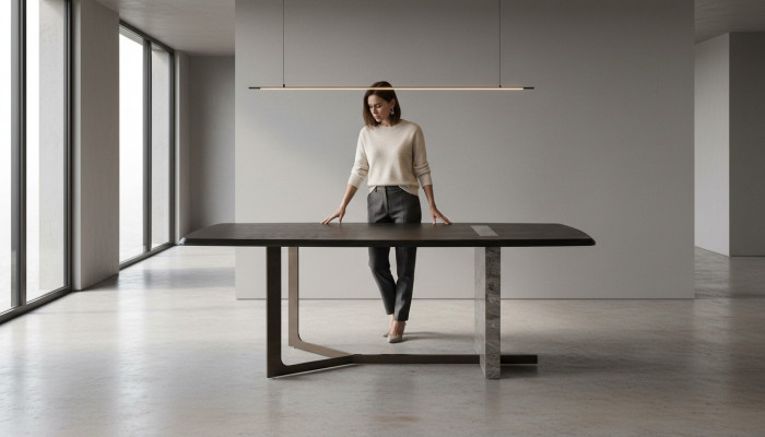 Modern rechteckegen Iesszëmmer Esstësch a groem Holz Luxus Design Dësch