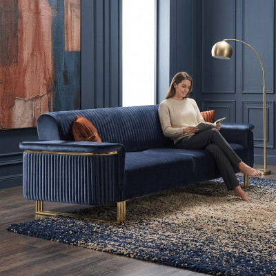 Bloen Wunnzëmmer 3-Sëtzer Luxus Stoffdivan Elegante Polstermiwwelen