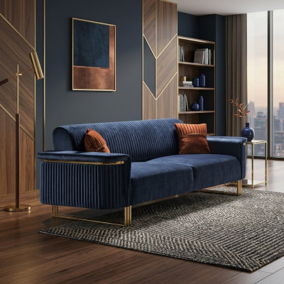 Bloen Wunnzëmmer 3-Sëtzer Luxus Stoffdivan Elegante Polstermiwwelen