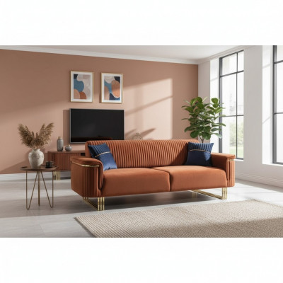 Orange Dräisëtzer Luxus Stoffcanapé Modern Wunnzëmmer Sëtzmiwwelen