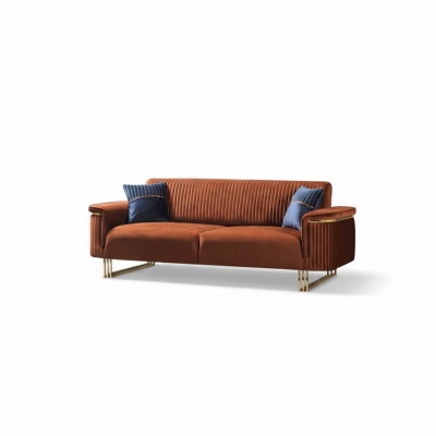 Orange Dräisëtzer Luxus Stoffcanapé Modern Wunnzëmmer Sëtzmiwwelen