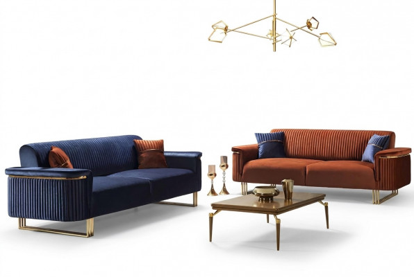 Blo-Oranges Wunnzëmmer Sofa-Set Designer Stoffsofaen Modern Miwwelen 2tlg
