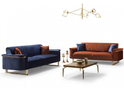 Blo-Oranges Wunnzëmmer Sofa-Set Designer Stoffsofaen Modern Miwwelen 2tlg