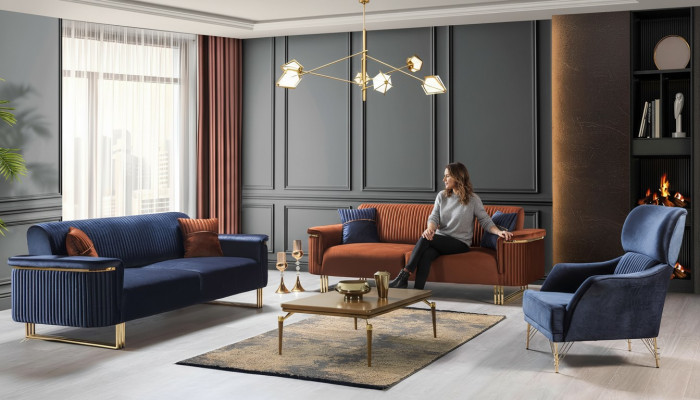 Modern Wunnzëmmer Sëtzgruppe Designer 3-Sëtzer Fauteuil Sofagarnitur