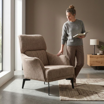 Moderne beige Fotell Wunnzëmmer 1-Sëtz Luxus Polstersëtzmiwwel Neit