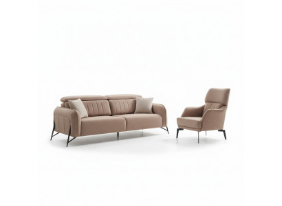 Beige Wunnzëmmer Stoffsopha Luxus Still 3-Sëtzer Einsëtzer 2-Stéck