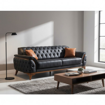 Luxuriéis Blo Chesterfield Canapé Modernen 3-Sëtzer Luxus Sëtz Miwwelstéck