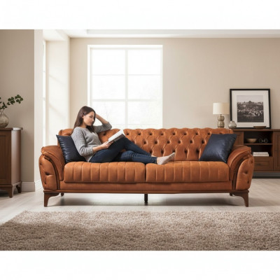 Orange Chesterfield 3-Sëtz Wunnzëmmer Luxus Canapé Modern Edelen Canapé