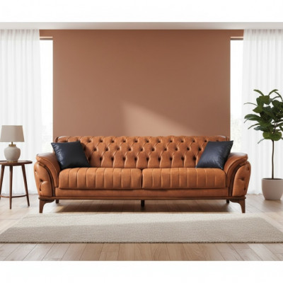 Orange Chesterfield 3-Sëtz Wunnzëmmer Luxus Canapé Modern Edelen Canapé