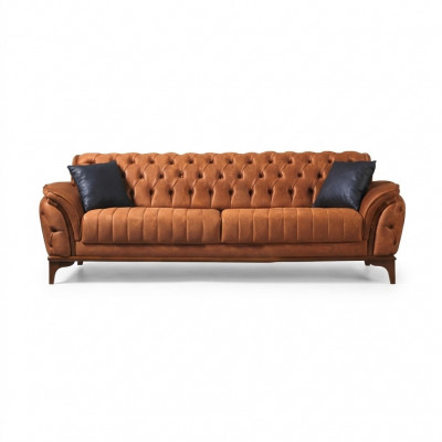 Orange Chesterfield 3-Sëtz Wunnzëmmer Luxus Canapé Modern Edelen Canapé