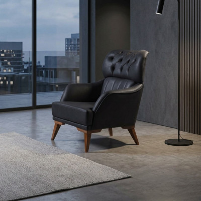 Schwaarze Chesterfield Sesseldesigner Wunnzëmmer 1-Sëtz-Stillsessel