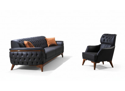 Schwaarzt Chesterfield Designer Garnitur Luxus Ledersofa Designer Fauteuil