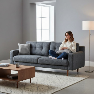 Modernt grousse griisege Canapé Luxus Wunnzëmmer 3-Sëtzer Luxus Miwwelen