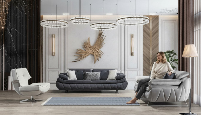 Wunnzëmmer-Set 3 Stéck Schwaarz Wäiss 2x Canapéen mat Fauteuil Modernen Design Textil