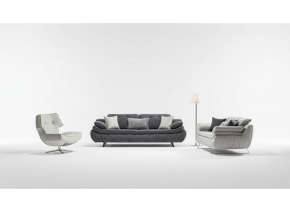 Wunnzëmmer-Set 3 Stéck Schwaarz Wäiss 2x Canapéen mat Fauteuil Modernen Design Textil