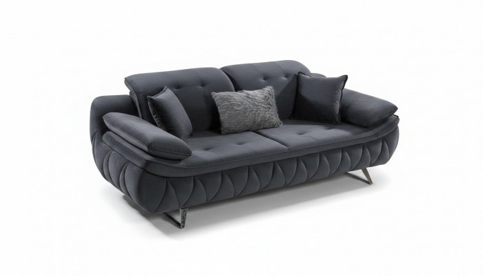 Schwaarz 3-Sëtzer Stuffestoffdivan Modernen Design mat Këssen Textil