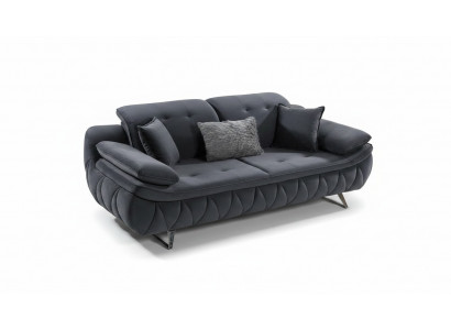Schwaarz 3-Sëtzer Stuffestoffdivan Modernen Design mat Këssen Textil