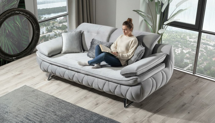 Gro Modern Luxus Design 3-Sëtzer Stoffsëtz Wohnzimmer Sofa Textilmaterial