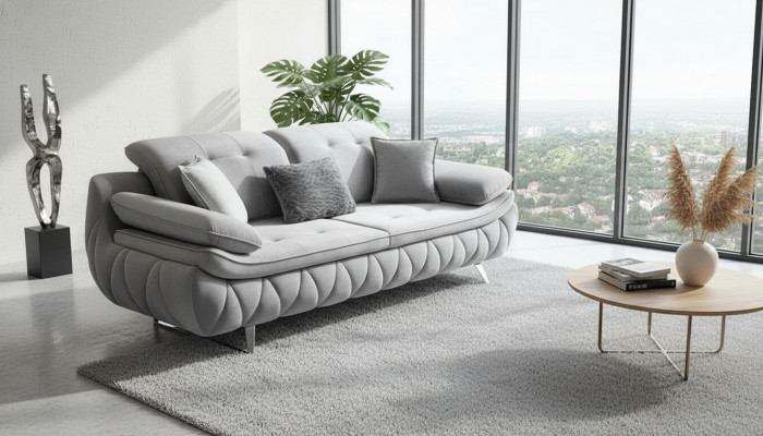 Gro Modern Luxus Design 3-Sëtzer Stoffsëtz Wohnzimmer Sofa Textilmaterial
