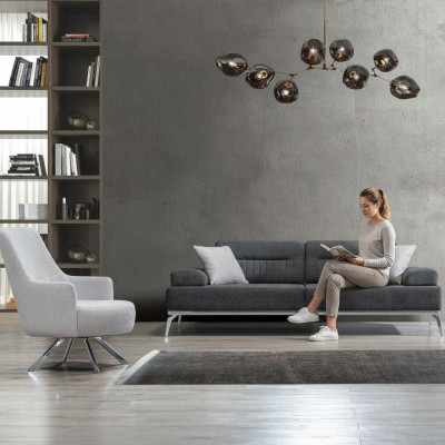 Wunnzëmmer-Set 2tlg. 3-Sëtzer Sofa 1-Sëtzer Fotell Gro Wäiss Textil Material