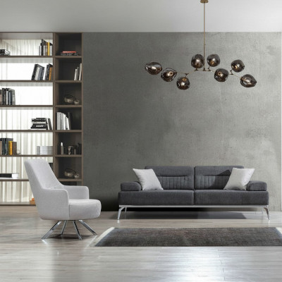 Wunnzëmmer-Set 2tlg. 3-Sëtzer Sofa 1-Sëtzer Fotell Gro Wäiss Textil Material