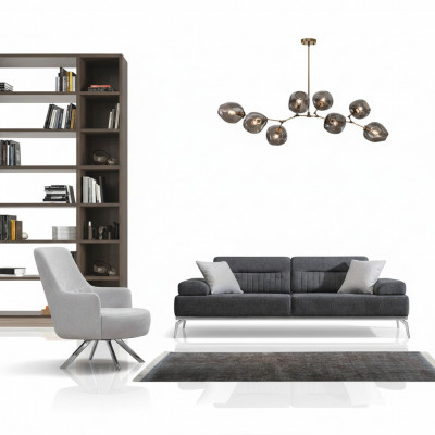 Wunnzëmmer-Set 2tlg. 3-Sëtzer Sofa 1-Sëtzer Fotell Gro Wäiss Textil Material