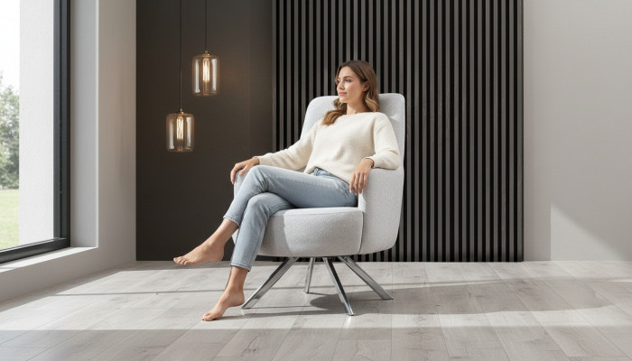 Wäiss Faarf 1-Sëtz Wuunnzëmmer Stoff Fautteuil Modern Design Textil Material