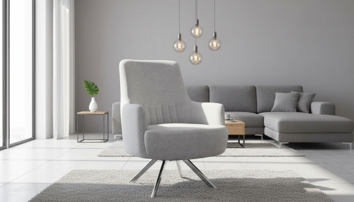 Wäiss Faarf 1-Sëtz Wuunnzëmmer Stoff Fautteuil Modern Design Textil Material