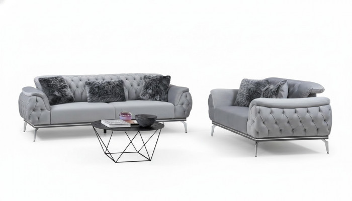 Grau Wunnzëmmer Stoffsofa Modernen Design Chesterfield Textilmaterial