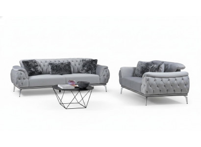 Grau Wunnzëmmer Stoffsofa Modernen Design Chesterfield Textilmaterial