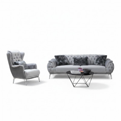 Wunnzëmmer-Set 2 Stéck. Sofa mat Sëtz Chesterfield Design Modern Textil