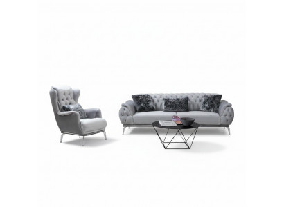 Wunnzëmmer-Set 2 Stéck. Sofa mat Sëtz Chesterfield Design Modern Textil