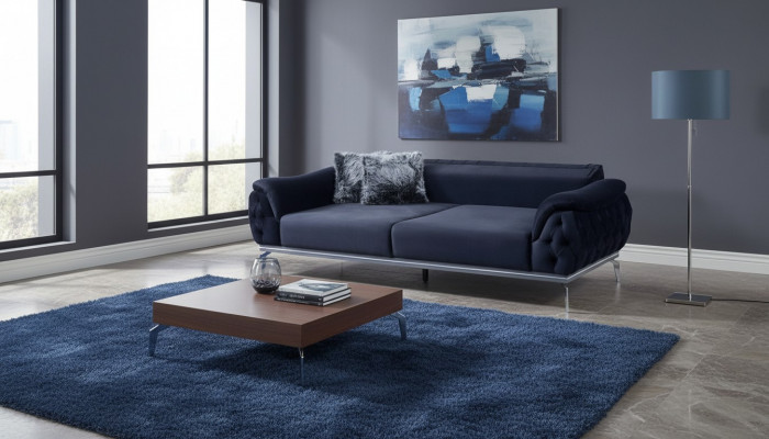 Schwaarzt Chesterfield Design Textil Material Modern 3-Sëtzer Stoffsofa