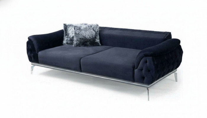 Schwaarzt Chesterfield Design Textil Material Modern 3-Sëtzer Stoffsofa