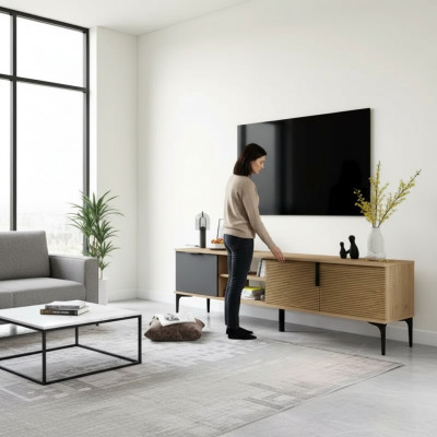 Braun-Grau RTV TV-nidderegt Schaf Modernen Design Rechteckeg Form Wunnzëmmer