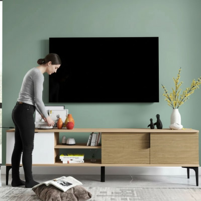 Lowboard RTV Modern Design Luxus Wunnzëmmer Rechteckeg Braun Wäiss