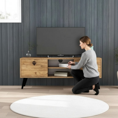 Braun Wunnzëmmer TV-Lowboard Sideboard RTV Modern Design Rechtwénkeg Form