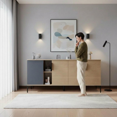Braun Gri Helle Modern Rechteckeg Sideboard Wunnzëmmer Luxus Design