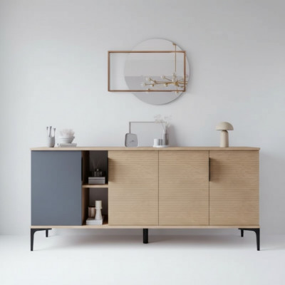 Braun Gri Helle Modern Rechteckeg Sideboard Wunnzëmmer Luxus Design