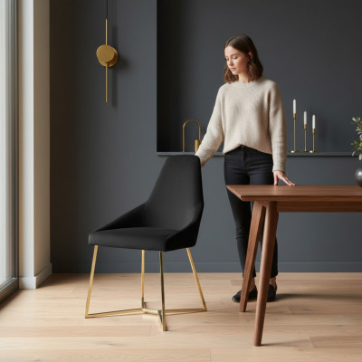 Schwaarze Polsterstull Designer Edelhstahl Eenzelsetter Wäertvoll Iesszëmmer Miwwelen