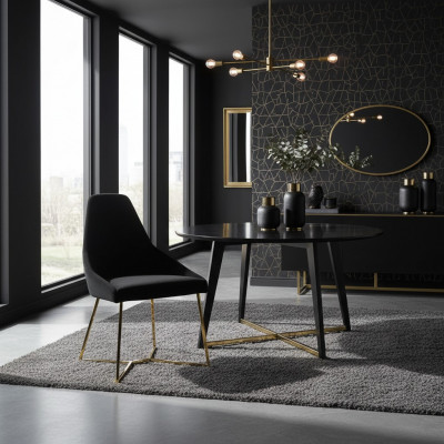 Schwaarze Polsterstull Designer Edelhstahl Eenzelsetter Wäertvoll Iesszëmmer Miwwelen
