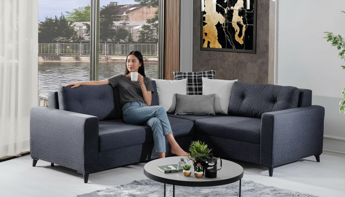 Donkelgraut Polstersofa Designer Eckssofa Bettfunktioun Wunnzëmmer Sofa